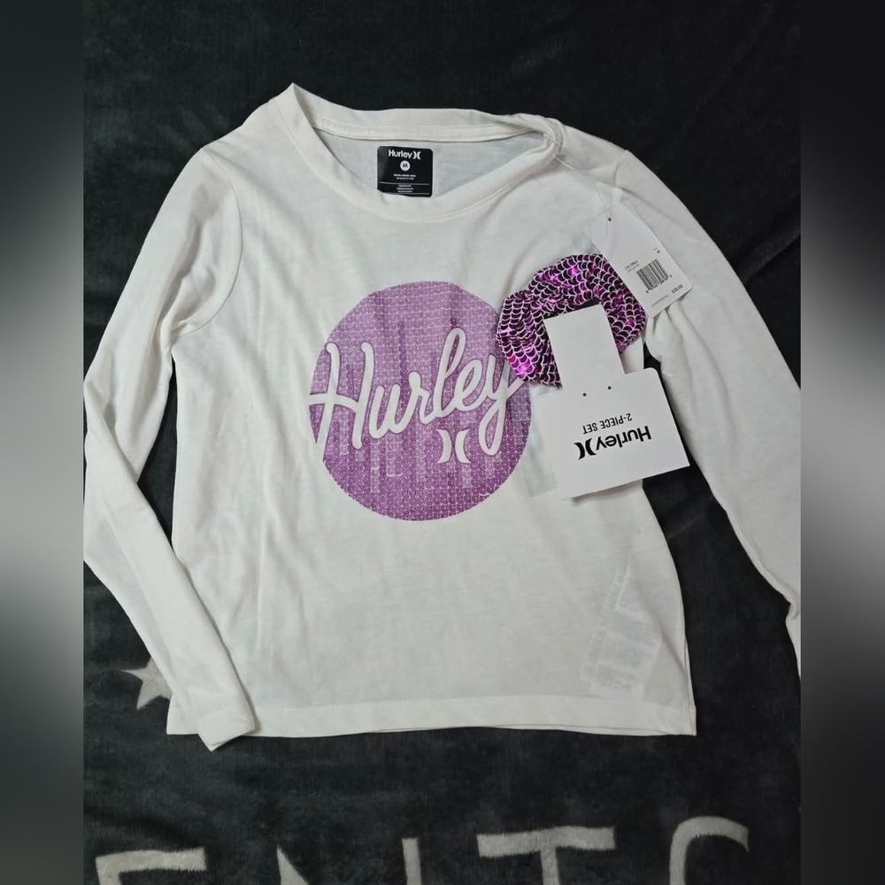 Hurley White Long Sleeve Shirt with Purple Logo Circle